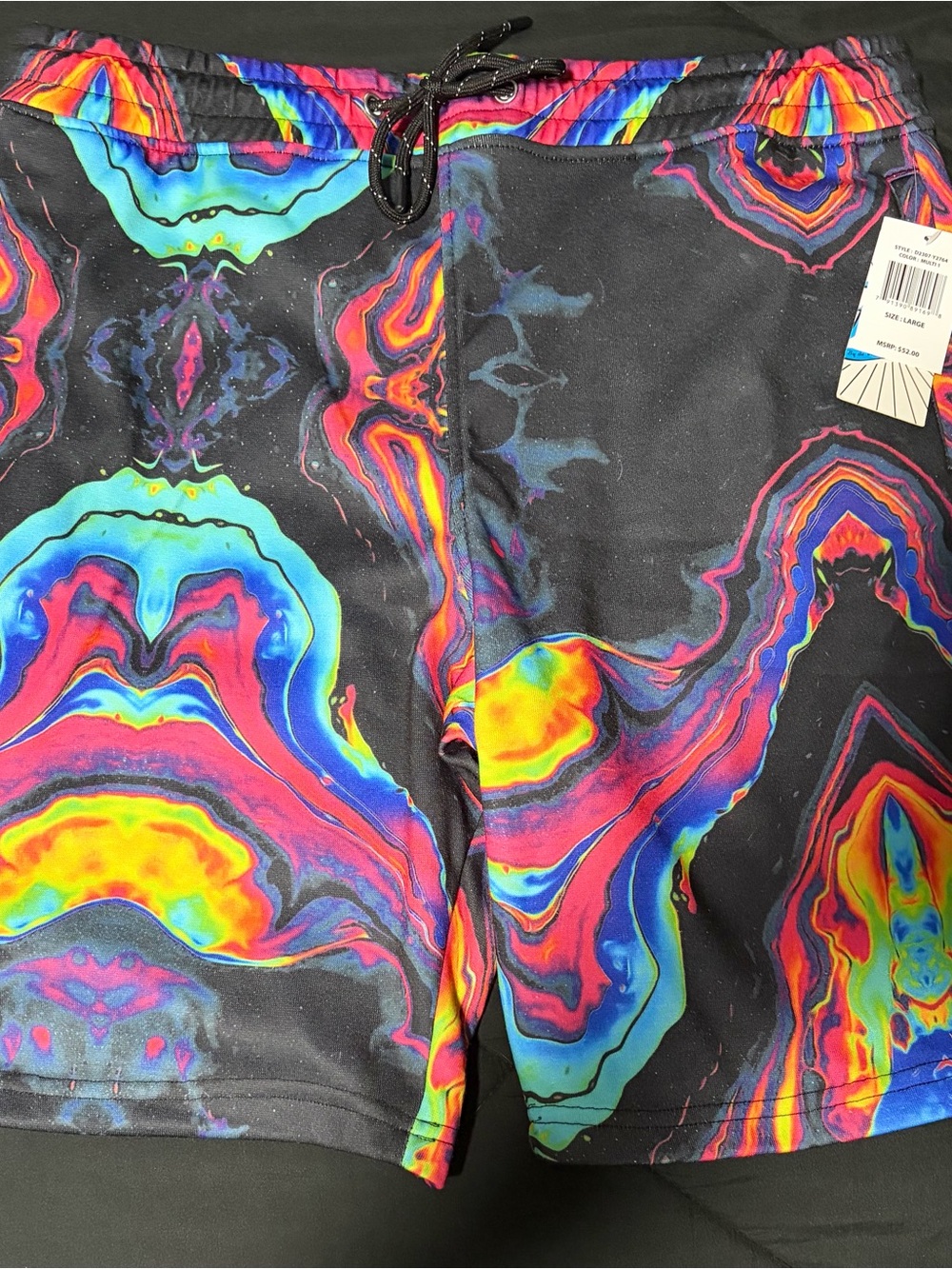 Men's Black Shorts with Vibrant Rainbow Marble Print